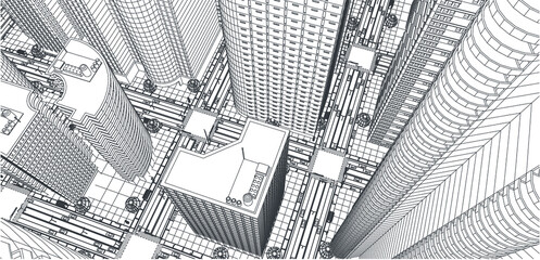 Architecture background high angle view city sketch