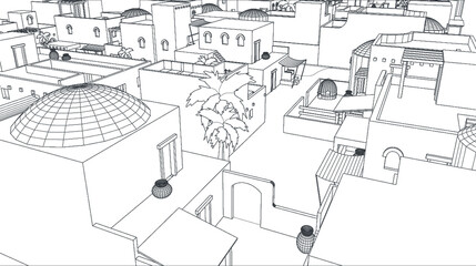 Architecture background Old Medieval Middle East City town sketch