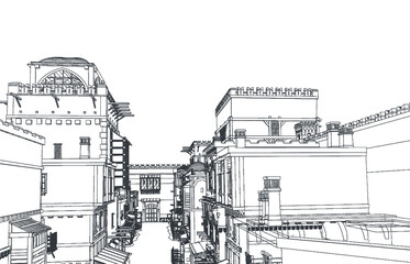 Architecture background Old Medieval Middle East City town sketch