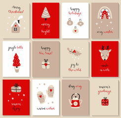 Fototapeta na wymiar Set of cute Christmas cards.