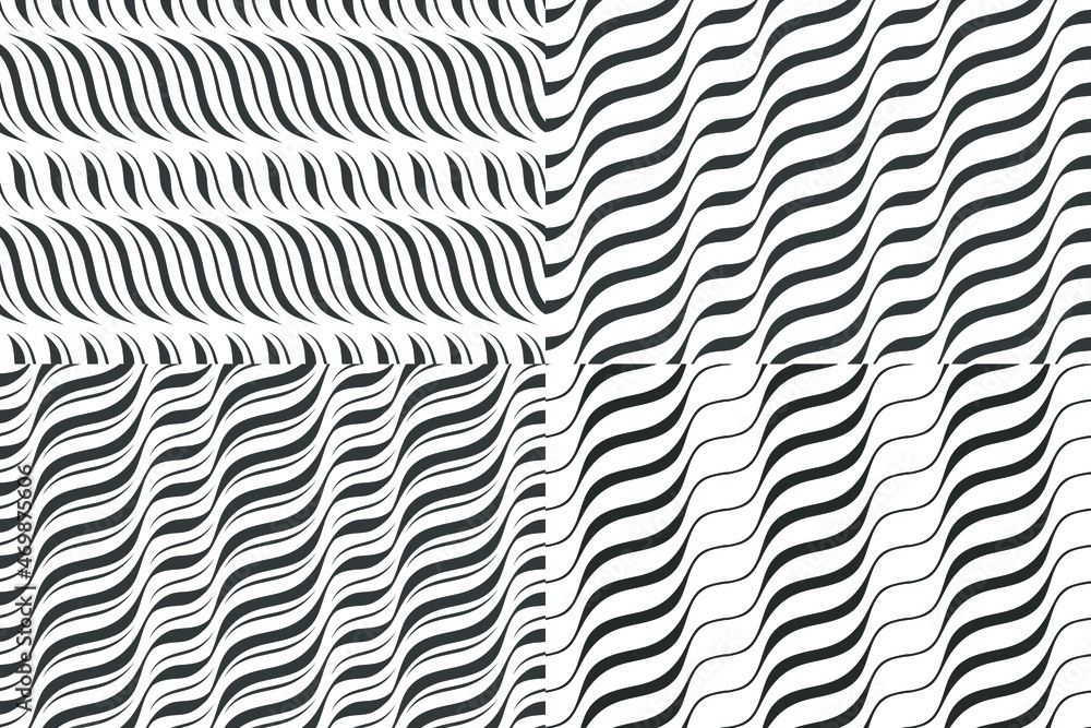 Poster set of abstract seamless pattern background with waves. black curve lines. wavy illustration.