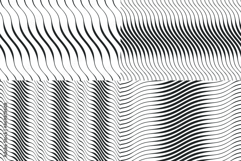 Poster set of abstract seamless pattern background with waves. black curve lines. wavy illustration.