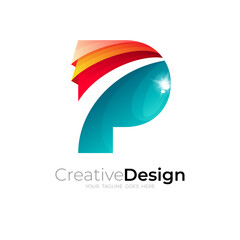 P logo with colorful design template, glossy logos