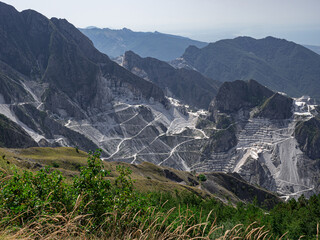 View of the Carrara Marble Quarries and the Transport Trails carved into the side of the Mountain