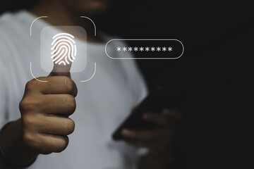 businessman scan fingerprint biometric identity and approval. concept of the future of security and...