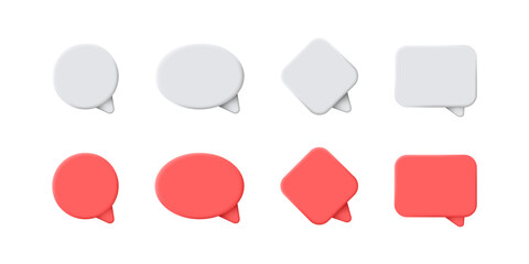 Speech bubble 3d round shapes set. Text dialog cloud empty shape illustration colection.