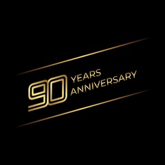 90th anniversary logo with gold color text on black background. vector - template - illustration