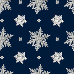 Blue Christmas snowflake seamless pattern background vector, remix of photography by Wilson Bentley