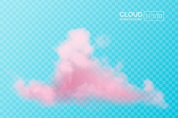 Realistic pink cloud on a transparent background. Vector illustration