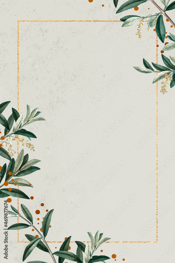Poster rectangle gold frame with olive branch pattern vector