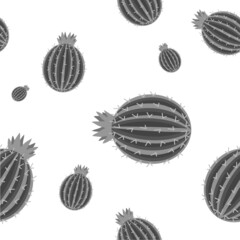 Seamless wallpaper of cacti in gray tones. Seamless vector image of cacti. Cartoon illustration.