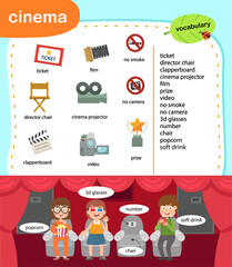 Obraz premium education vocabulary cinema vector illustration