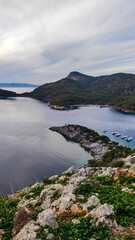 Fototapeta premium Mediterranean sea and yacht. Bays and island.