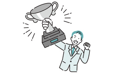 トロフィーを持つビジネスパーソン男性