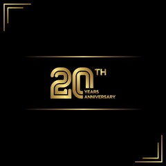 20th anniversary logo with gold color text on black background. vector - template - illustration