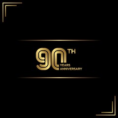 90th anniversary logo with gold color text on black background. vector - template - illustration