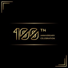 100th anniversary logo with gold color text on black background. vector - template - illustration