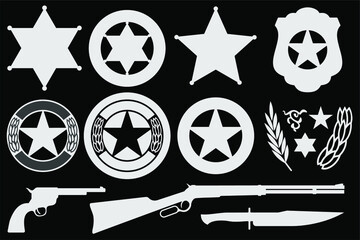 West marshal (sheriff) star mockup set and wild west era weapons