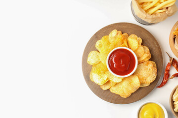Concept of Super bowl snacks on white background