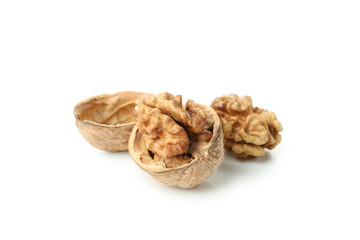 Walnuts isolated on white background, close up