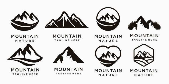 Set of adventure logo with mountain icon Premium Vector