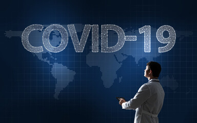 The doctor looks at the interactuous map. Digital Medicine Concept