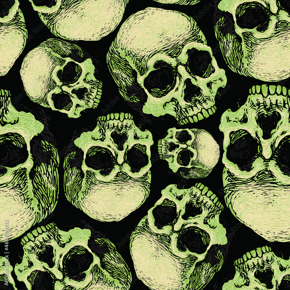 Poster vector image of seamless texture with skulls on black background