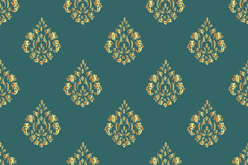 seamless raster pano pattern with vintage golden elements