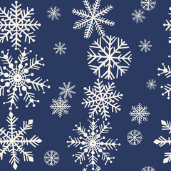 Fototapeta na wymiar Watercolor christmas seamless pattern of white snowflakes