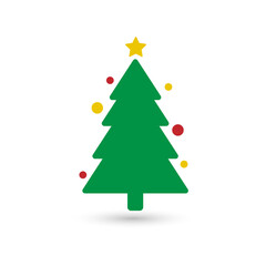 Christmas tree xmas pine with star and light icon vector isolated on white background