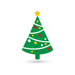 Christmas tree xmas pine with star and decoration string light icon vector isolated on white background