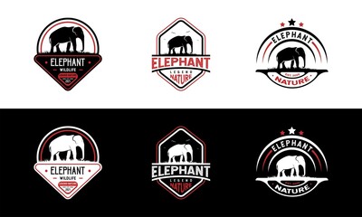 Vintage Elephant Logo. With ivory and grass icon. Premium, luxury, retro, black, and red logo design