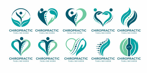 Chiropractic, massage, back pain and osteopathy icon set .logo design template Print - obrazy, fototapety, plakaty