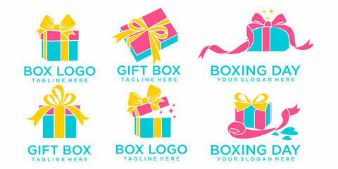 Gift box icon set logo , Logo Symbol Template Design Vector, Emblem, Design Concept, Creative Symbol, Icon
