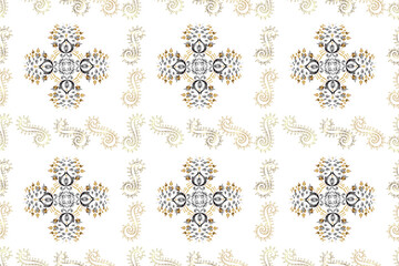 Seamless pattern with interesting doodles on colorfil background. Pano. Raster illustration.