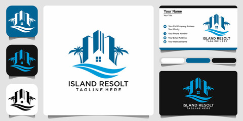 beach house travel logo design vector