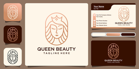 Fototapeta premium queen beauty combination women and crown with business card . logo design template