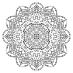 Geometric flower. Contour drawing of a mandala on a white background. Vector illustration