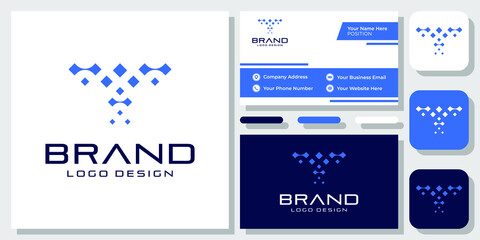 Initial Letter T Technology Digital Data Network Connect Monogram Logo Design with Business Card Template