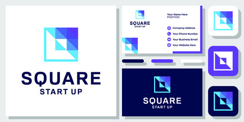 Arrow Up Startup Forward Success Triangle Square Colorful Logo Design with Business Card Template