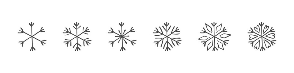 Set of hand drawn snowflakes. Snowflakes Christmas elements. Vector illustration