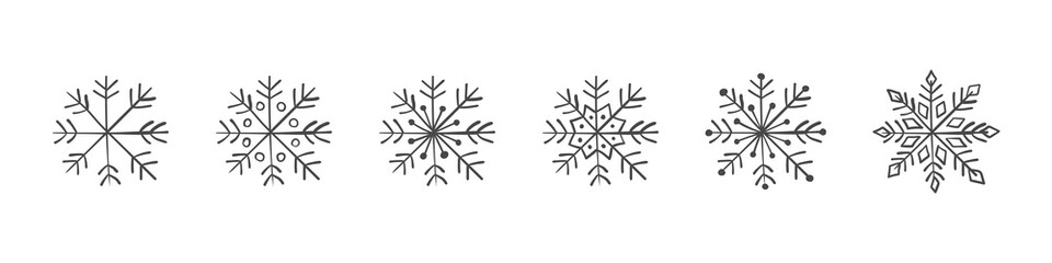 Set of hand drawn snowflakes. Winter snow symbols. Design elements for christmas and New Year. Vector illustration