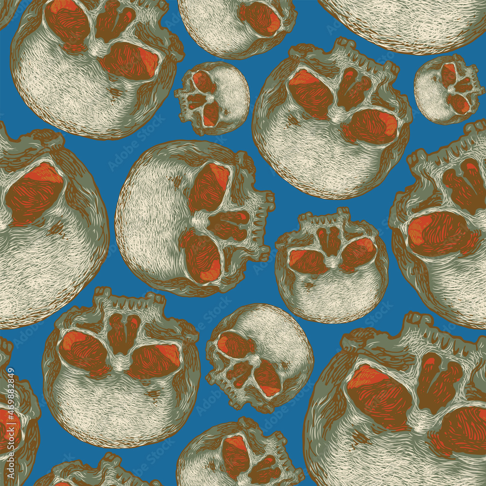Poster vector image of a solid texture with skulls on a blue background