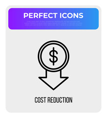 Cost reduction thin line icon. Special offer, promotion, price fall. Modern vector illustration.