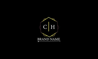 CH is a very luxury logo with a stylish design and golden color with black background.