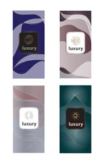 Luxury packaging design set isolated on white background. For web site, cover template, promo and luxury product. For ads, label, marketing, poster and placard design. Flyer set, vector illustration