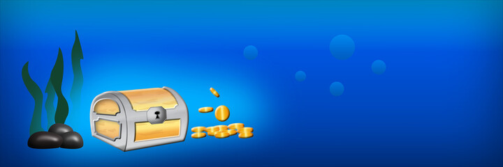 Banner of treasure box underwater world 