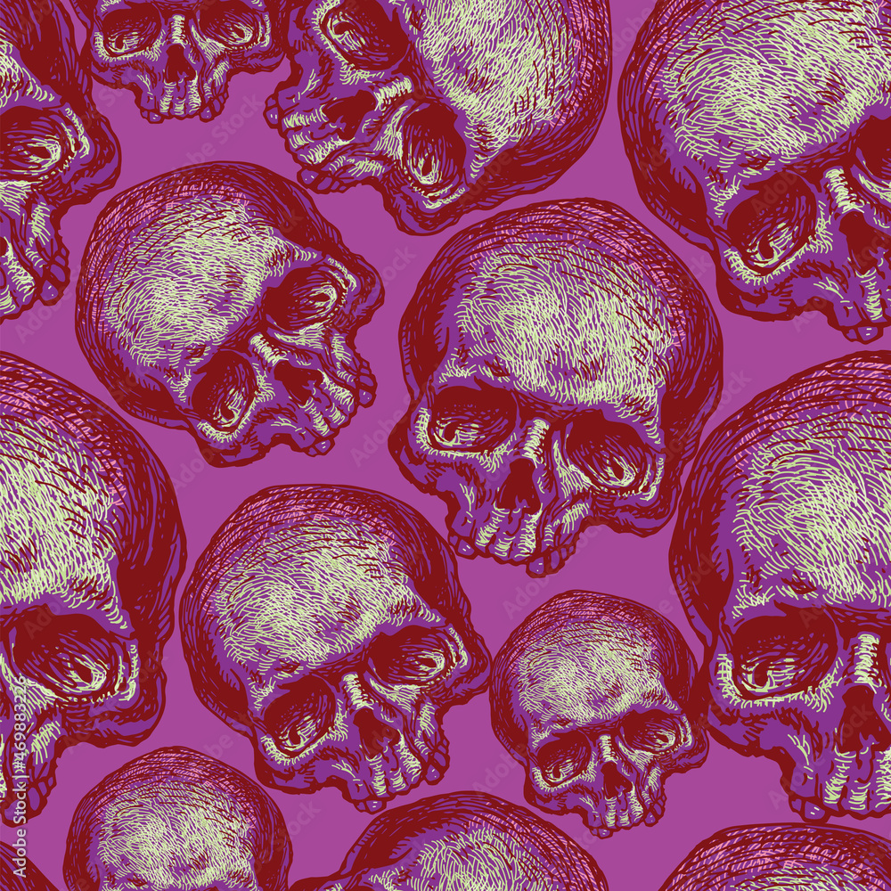 Poster vector image of seamless texture with skulls on black background