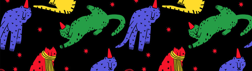 vector horizontal banner for website - vibrant tigers. Horizontal Border for the celebration of the holidays with the symbol of the year. Website design template
