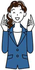 指を指しているポーズをしているスーツ姿の可愛いい女性 イラスト ベクター